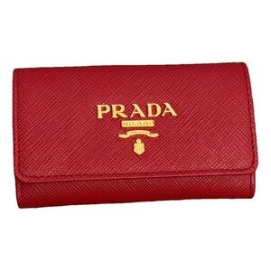 Prada Authentic Red Leather 6-Key Gold Card Holder